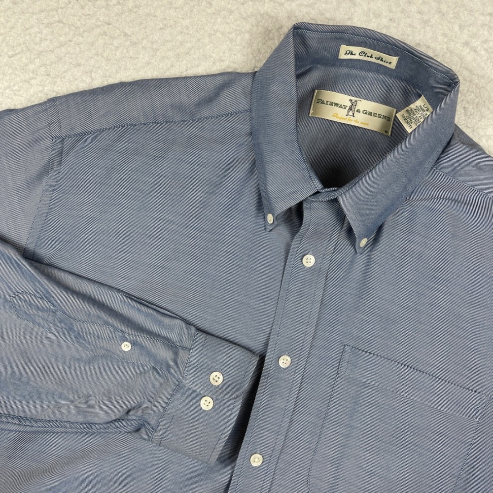 Fairway & Greene Button Down Shirt Mens Large Blue Striped The Club Shirt Cotton